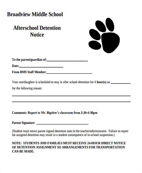 Detention Slip Template