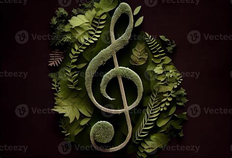 Treble clef music notes made from nature green leaf. Concept of World