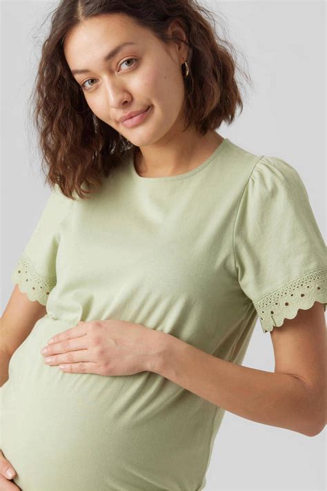 Vero Moda Maternity Zwangerschapsshirt Vmmpanna Met Broderie Groen