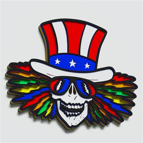 Multilayer Grateful Dead Uncle Sam Skull Design Dxf Svg Etsy