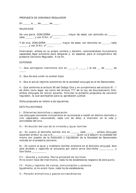 Modelo Convenio Regulador con Liquidación de Gananciales
