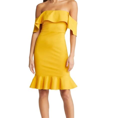 Lulu S Dresses Lulus Mustard Off The Shoulder Cocktail Dress Poshmark