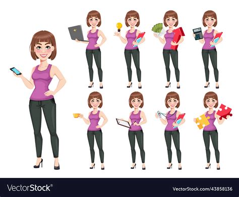 Cute Cartoon Businesswoman In Casual Clothes Vector Image