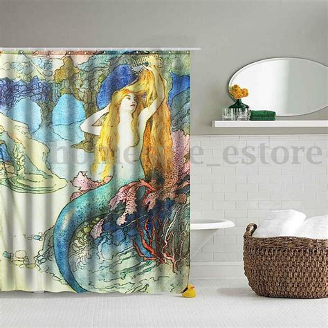 Mermaid Panel Sheer Polyester Fabric Bathroom Shower Curtain Decor