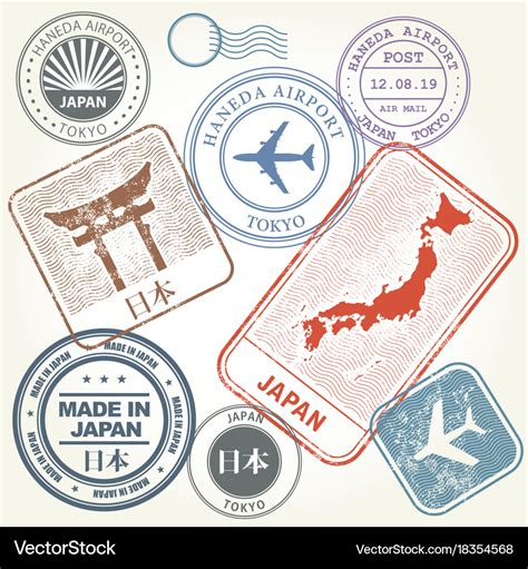 Travel Stamps Set Japan And Tokyo Theme Royalty Free Vector