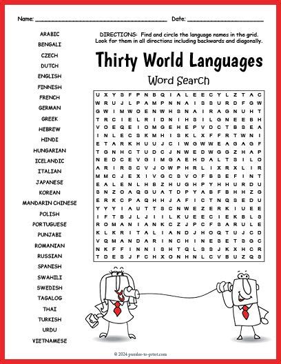 Free Printable Thirty World Languages Word Search In 2024 World