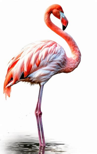 Flamingo branco rosa enrolado pescoço em forma de coração e pernas de