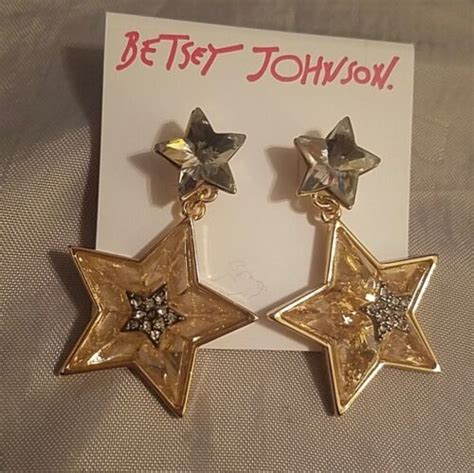 Betsey Johnson Gold Tone Celestial Punk Double Star Drop Earrings W