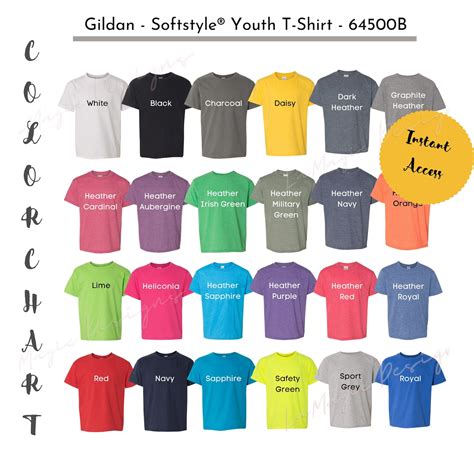 Gildan 64500b Color Chart Size Chartgildan Youth T Shirt Etsy