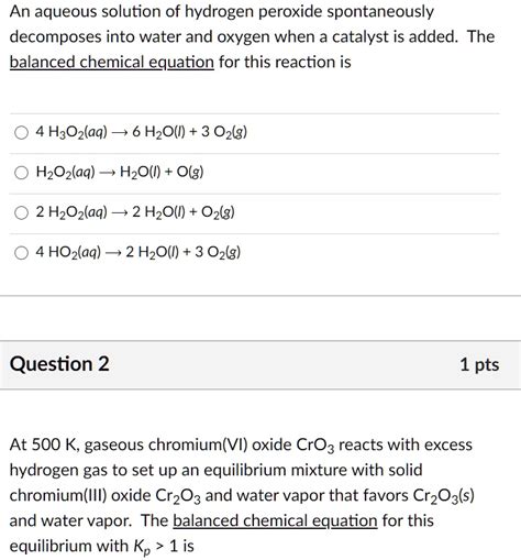 Balanced Hydrogen Peroxide Chemical Equation Tessshebaylo