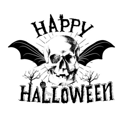 Premium Vector Happy Halloween Vector Emblem With Skull Halloween Poster