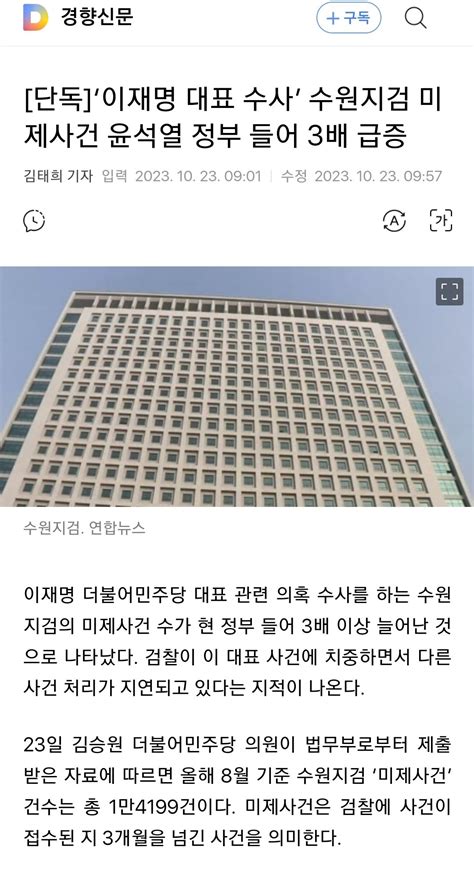 ‘이재명 대표 수사 수원지검 미제사건 윤석열 정부 들어 3배 급증 정치 시사 에펨코리아