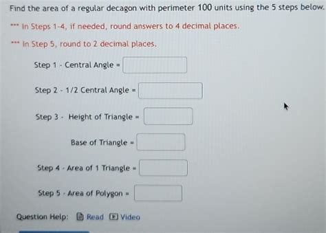 Find The Area Of A Regular Decagon With Perimeter Units Using The