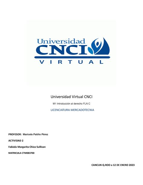 Actividad 2 Introduccion AL Derecho Universidad Virtual CNCI M1