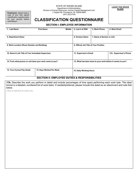 Rhode Island Classification Questionnaire Fill Out Sign Online And