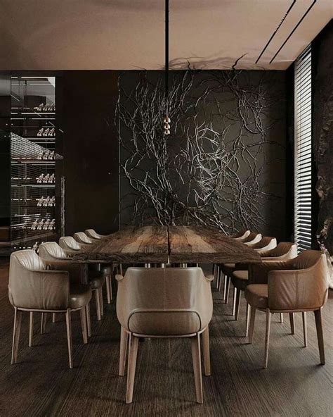 Rustic Dining Room Decor with Tree Branch Wall Art