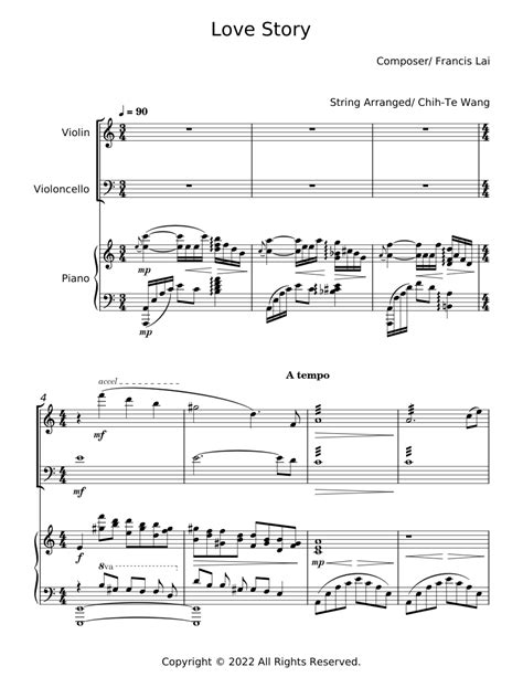 Love Story Francis Lai Sheet Music For Piano Violin Strings Group