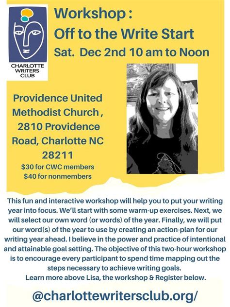 Cwc Workshops Off To The Write Start Providence United Methodist