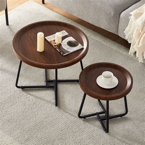 Clipop Modern Marble 2 Piece Round Nesting Coffee Table Set Big Storage Clipop Furniture