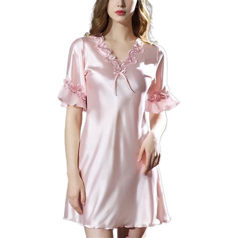 Homgro Women's Satin Nightgown Soft Sexy Short Pajama Dress Short