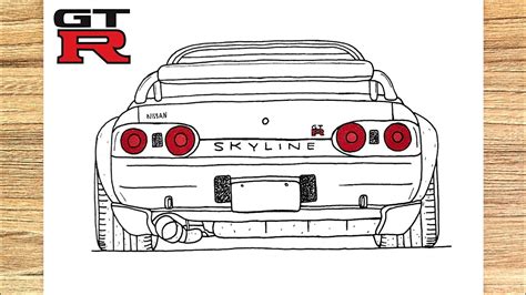 How To Draw A Nissan Skyline Gt R R Rear View Youtube