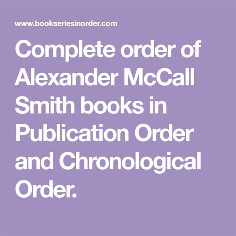 Complete Order Of Alexander Mccall Smith Books In Publication Order And