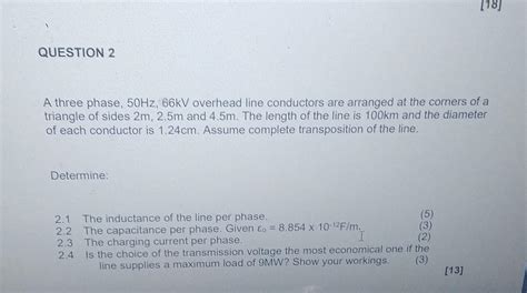 A Three Phase 50 Hz 66kV Overhead Line Conductors Chegg