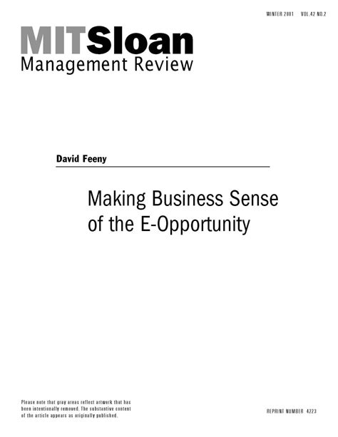 Making Business Sense of the E-Opportunity - MIT SMR Store