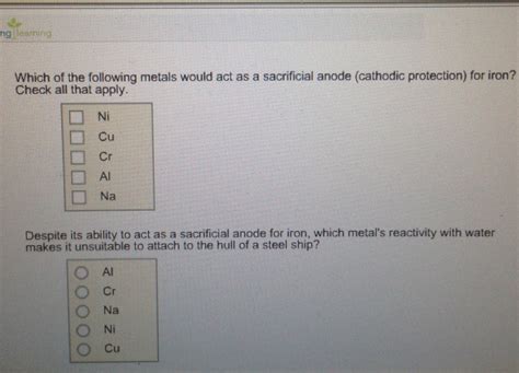 Solved Which Of The Following Metals Would Act As A Chegg