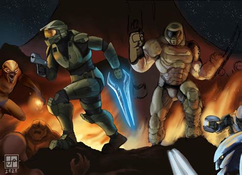 WIP of Halo/Doom fan art collab I’m doing with u/Cooch246 (Master chief ...