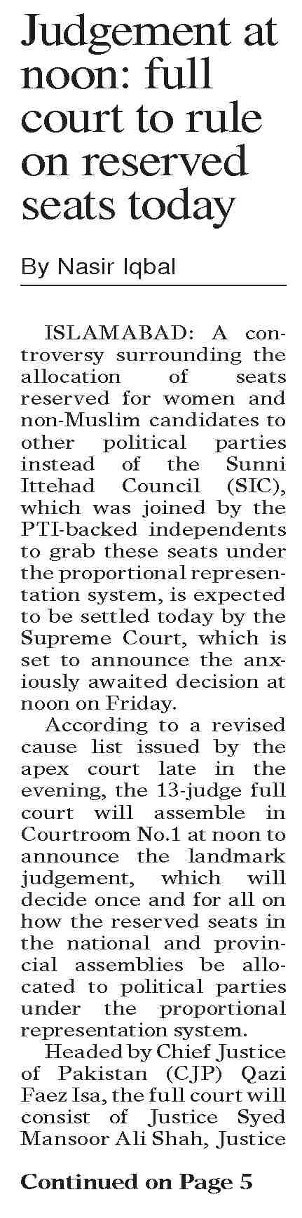 Dawn EPaper Jul 12 2024 Judgement At Noon Full Court To Rule On