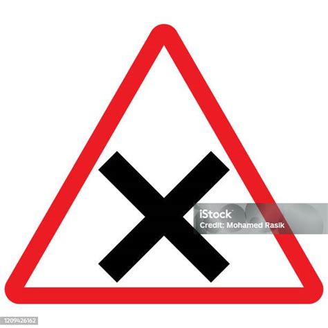 Cross Road Traffic Warning Sign Vector Red Triangle Background Stock