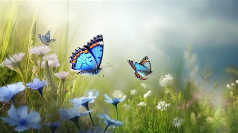 Premium Ai Image Butterflies Flying In A Field Of Flowers