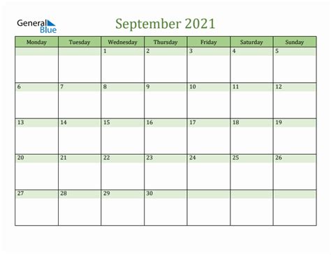 Fillable September 2021 Calendar