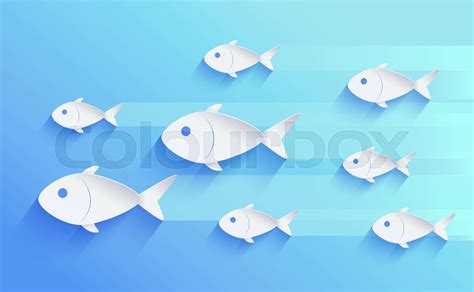 School of Fish Vector Silhouette Isolated on Blue | Stock vector | Colourbox