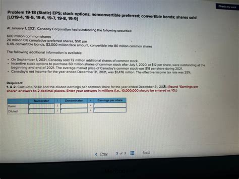 Answered Problem 19 18 Static Eps Stock Bartleby