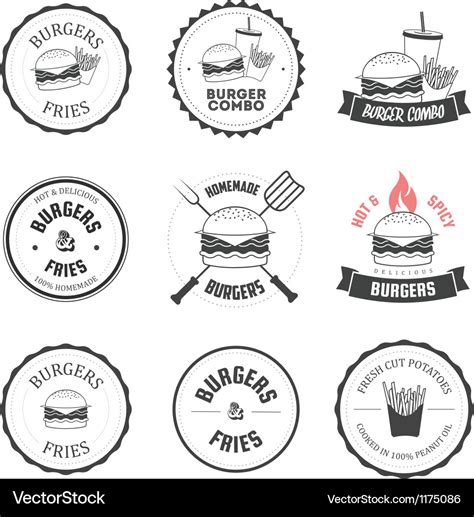 Set Burger And Fries Restaurant Design Elements Vector Image