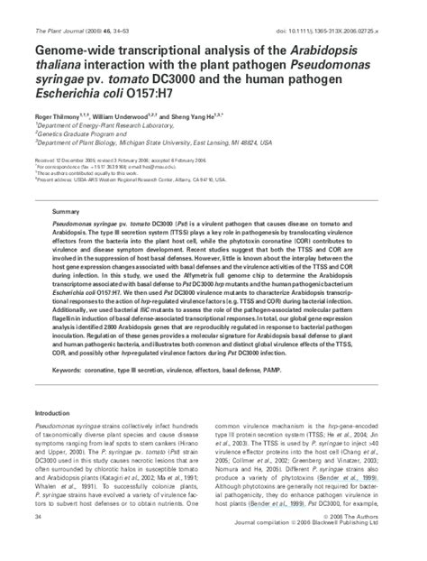 Pdf Genome Wide Transcriptional Analysis Of The Arabidopsis Thaliana