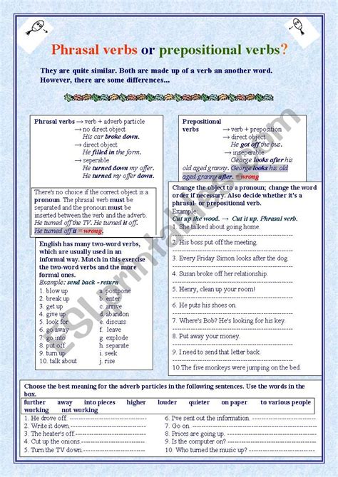 Phrasal Verbs Or Prepositional Verbs Esl Worksheet By A Antonides