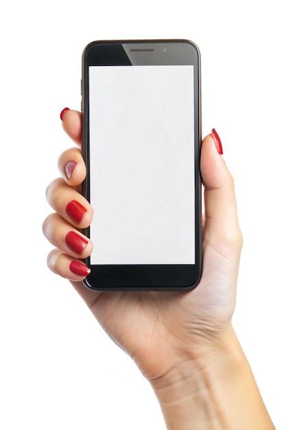 Woman Hand Holding The Black Smartphone With Blank Screen And Modern