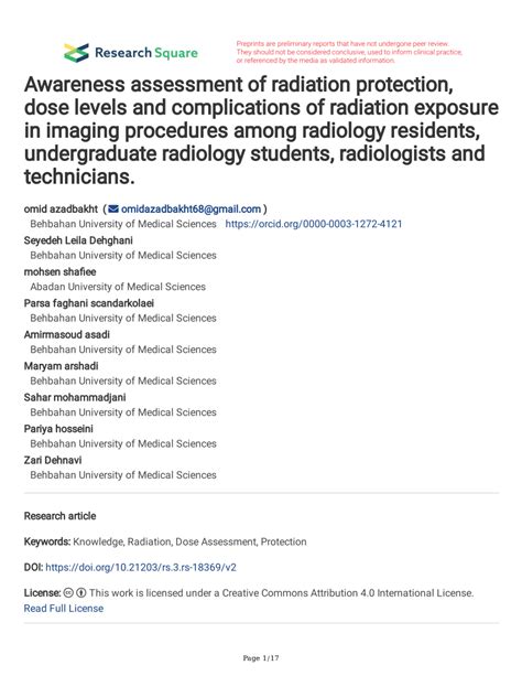 Pdf Awareness Assessment Of Radiation Protection Dose Levels And