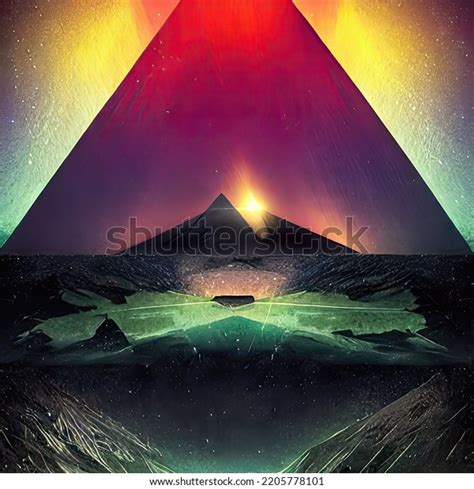 Egyptian Pyramids During Aurora Borealis Stock Illustration