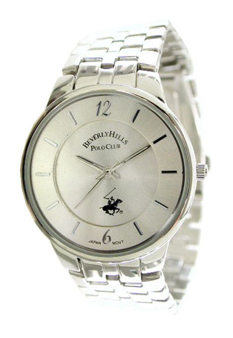 Beverly Hills Polo Club Mens Silver Tone Round Bracelet Watch With