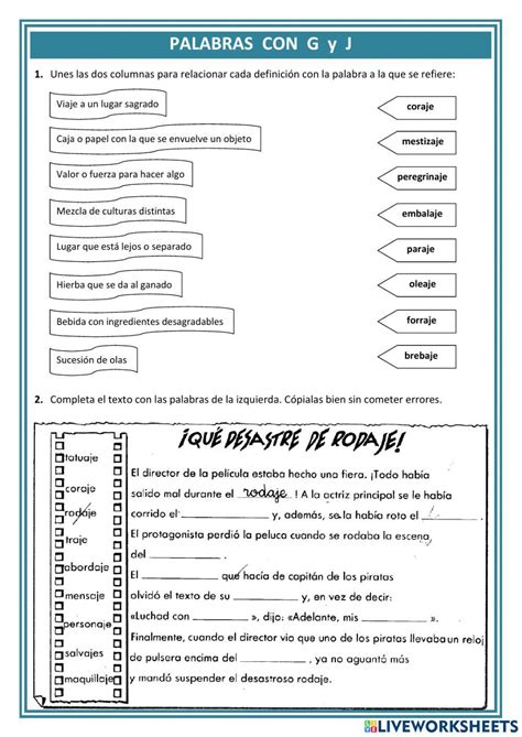 Palabras Con G Y J Online Activity Live Worksheets