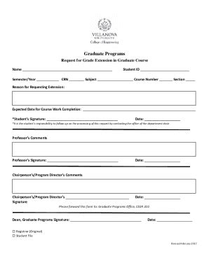 Fillable Online Www1 Villanova Request For Grade Extension Doc Fax