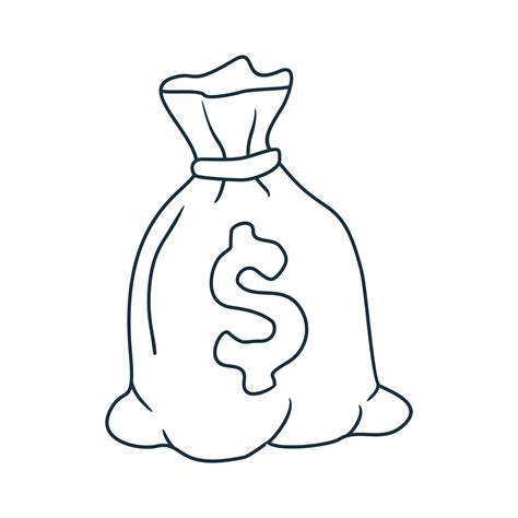 Doodle Money Bag Dollar Icon Outline Vector Sketch Concept For