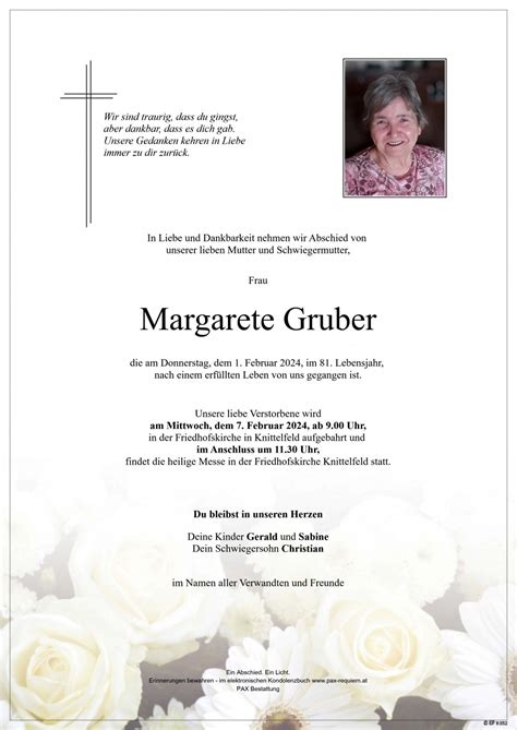 Parte für Margarete Gruber pax requiem