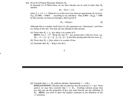 Solved 6 8 8 8 8 Points Harmonic Numbers Hn In Example