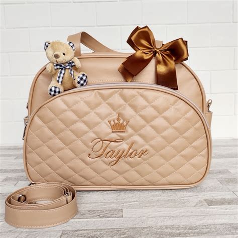 Bolsa Maternidade Personalizada Nas Cores Nude Detalhes Em Caramelo