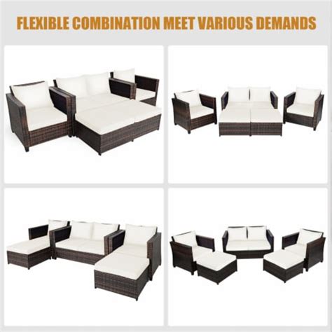 Gymax 5PCS Outdoor Patio Rattan Conversation Sofa Furniture Set W